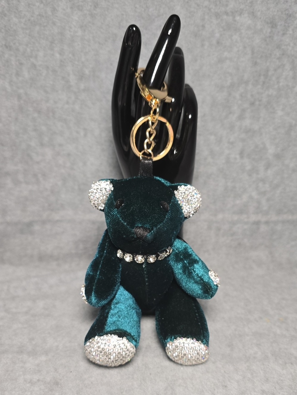Natasha Couture Teal Velvet and Rhinestone Bear Purse Charm/ Keychain
